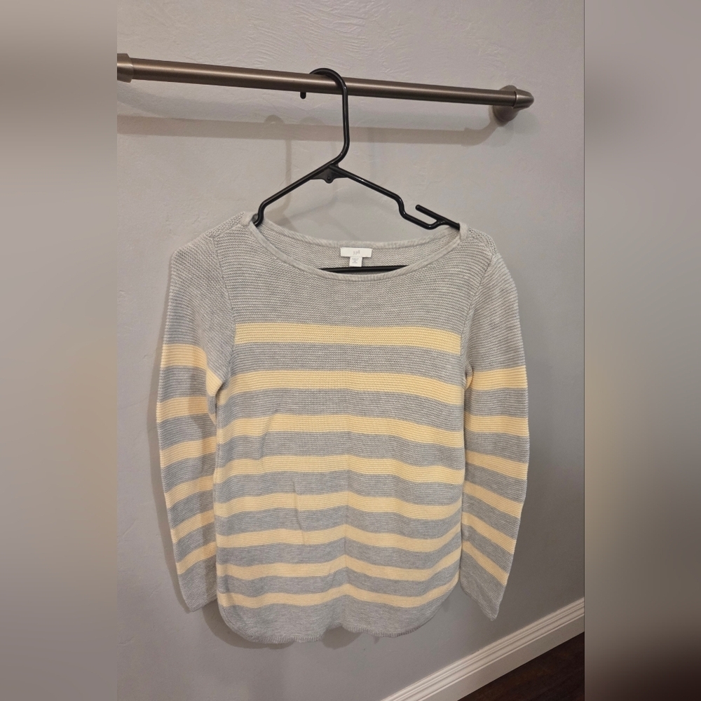 J. Crew Gray and Cream Striped Sweater